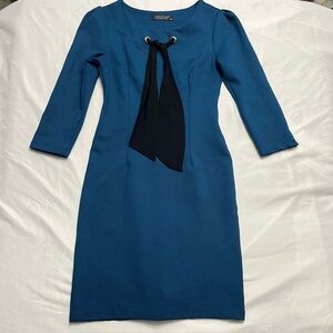 Appleline Ribbed Sheath Dress Tie-Neck Bodycon Blue S 4